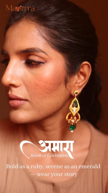 A tale of passion and elegance — told in rubies and emeralds.

Unveiling the artistry of tradition and luxury — the Ruby and Emerald Diamond Earrings from Amara by Mavitrra. Crafted for the modern muse who celebrates heritage with grace. ❤️💚💎

#AmaraByMavitrra #MavitrraJewels #RubyAndEmerald #DiamondEarrings #LuxuryJewellery #FestiveElegance #BridalLuxury #HeritageInStyle #PreciousGemstones #StatementEarrings #TimelessBeauty #FineJewellery #RoyalElegance #JewelleryOfIndia #LuxuryCraftsmanship #MavitrraShineBeyondTime #BridalCollection #FestiveGlamour #GemstoneJewels #RedAndGreenElegance