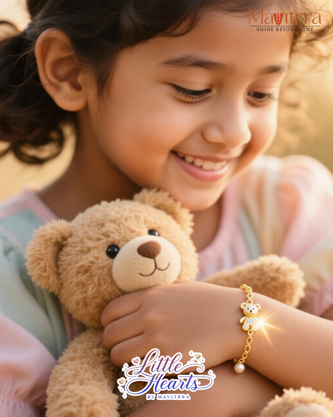 Little hugs in gold, a teddy to hold forever 🧸✨

Teddy Treasures by Mavitrra — a cute bracelet that wraps her tiny wrist with warmth, love, and a sparkle that feels just like her favorite cuddle buddy. Because the sweetest memories deserve a touch of luxury. 💛

#Mavitrra #TeddyTreasures #LittleHearts #TeddyBracelet #KidsLuxury #CuteAndLuxury #TinyTreasures #GoldenGlow #PreciousMoments #LittleLuxury