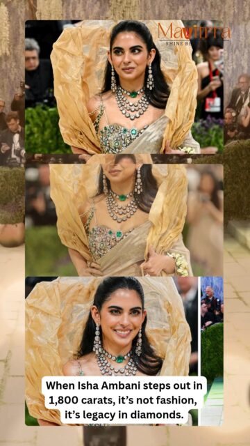 Some looks are styled.
Some looks are remembered forever. ✨

At the Met Gala 2026, Isha Ambani arrived draped in more than just couture—she arrived wrapped in legacy, craftsmanship, and history. Adorned with over 1,800 carats of extraordinary diamonds and heirloom jewels, every detail of her look reflected timeless Indian grandeur on a global stage.

From the regal silhouette to the archival jewellery pieces inspired by royal collections, this wasn’t simply a red carpet moment—it was a celebration of heritage redefined for modern luxury. The brilliance of the diamonds, the artistry of the ensemble, and the quiet power she carried made this one of the most unforgettable fashion moments of the year.

In a world chasing trends, this look reminded everyone what true luxury really feels like: timeless, intentional, and impossible to ignore. ✨

#IshaAmbani #MetGala2026 #HighJewellery #LuxuryFashion #DiamondLegacy