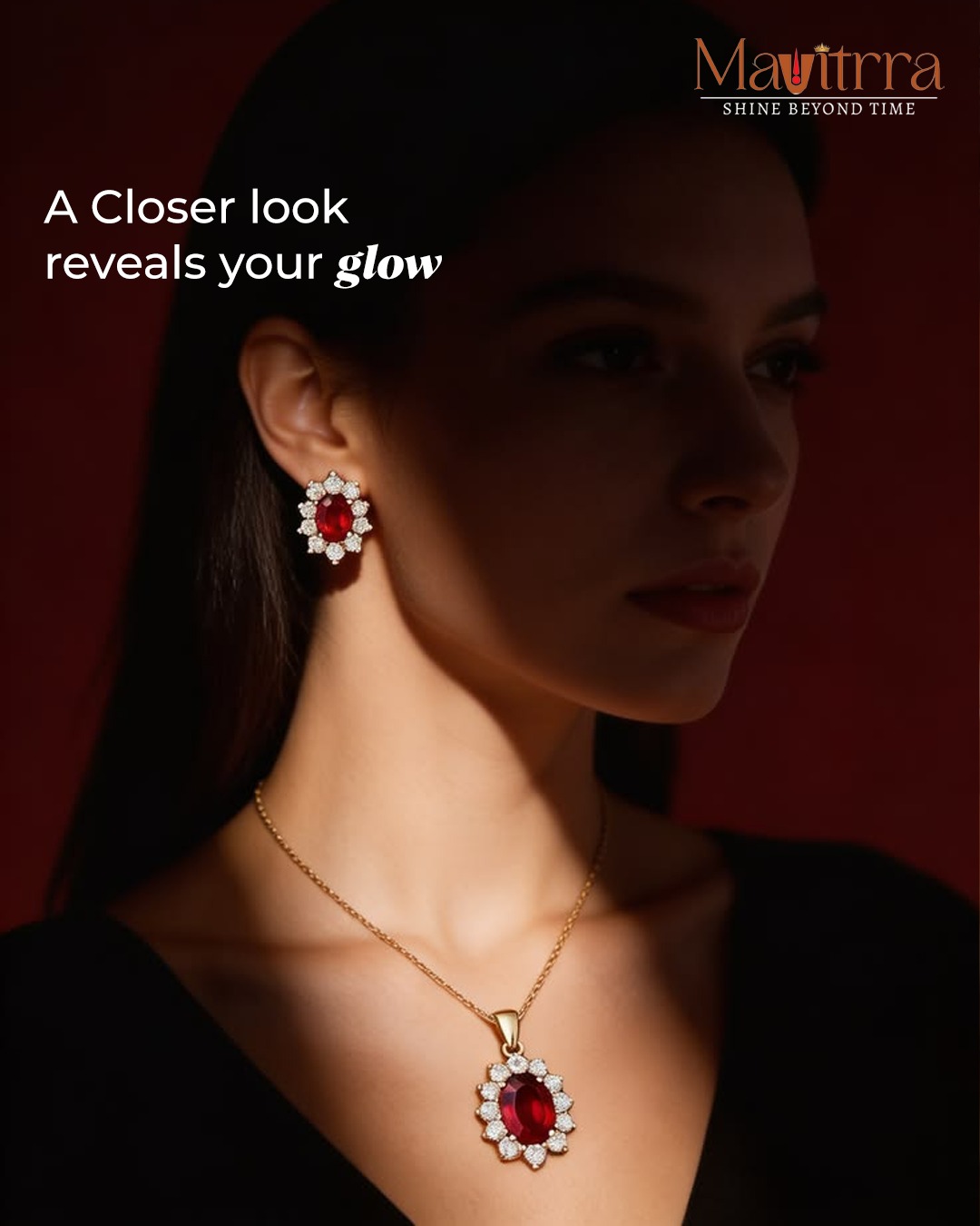 A subtle tilt, a soft beam of light, and an unmistakable aura. Let your jewelry speak before you do. 🌹 

#Mavitrra #ShineBeyondTime #LuxuryLifestyle #FineJewelry #RubyJewelry